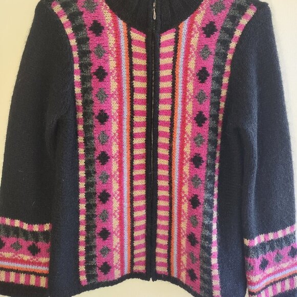 Mohair & Wool Cardigan Full Zip Boho Black & Pink Sz Small So Blue Sigrid Olsen - Picture 4 of 9